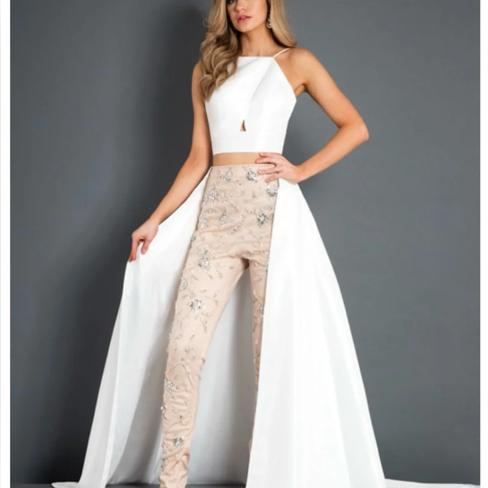 Elegant White and Tan Jumpsuit - Picture 4 of 4